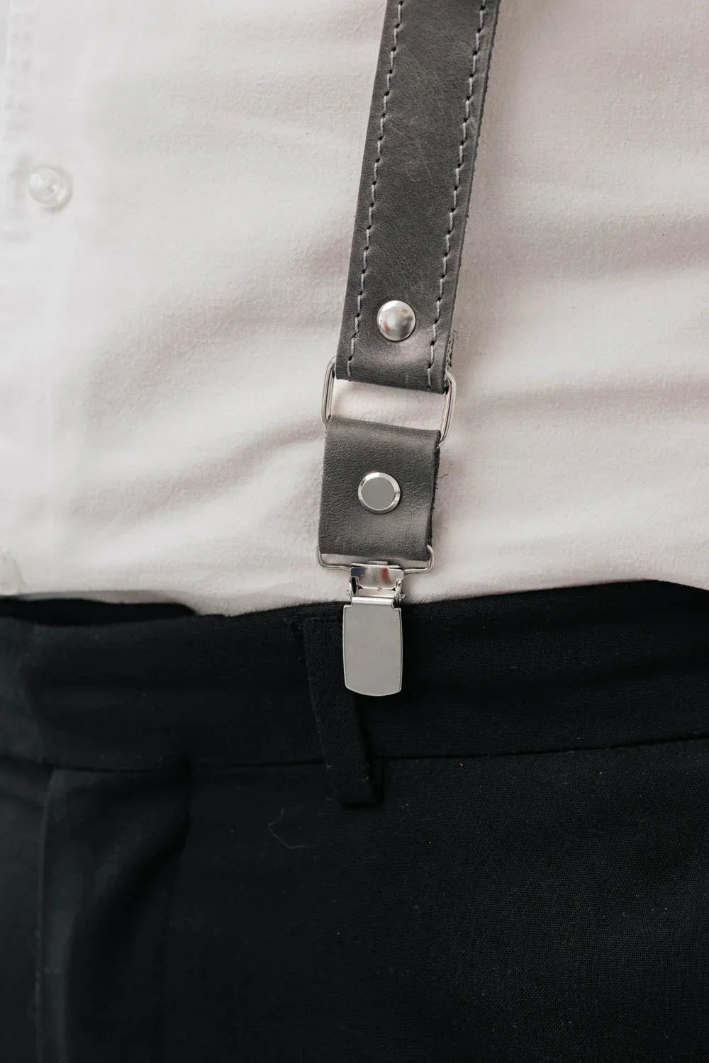 Waxed Matte Leather Suspenders for Men with Buckles