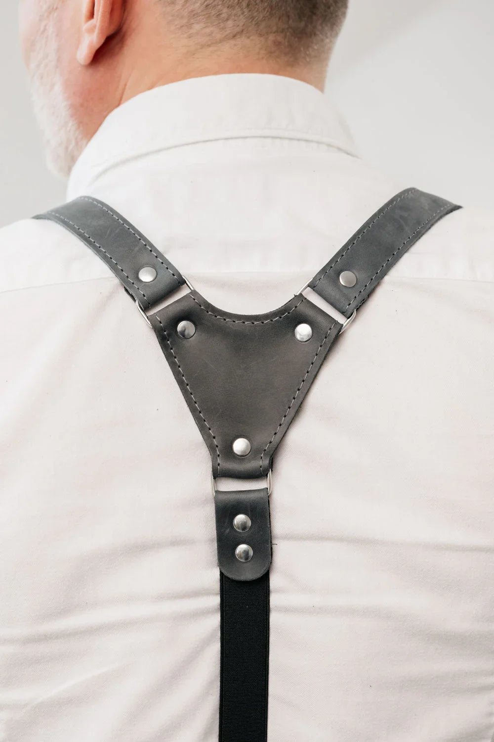 Waxed Matte Leather Suspenders for Men with Buckles