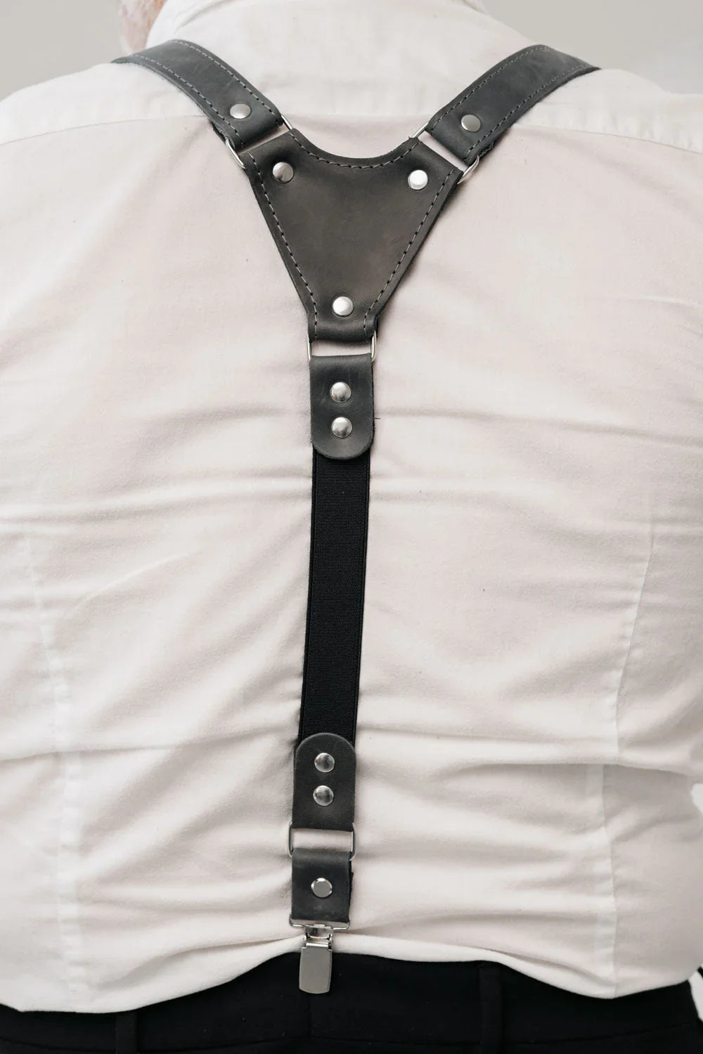 Waxed Matte Leather Suspenders for Men with Buckles
