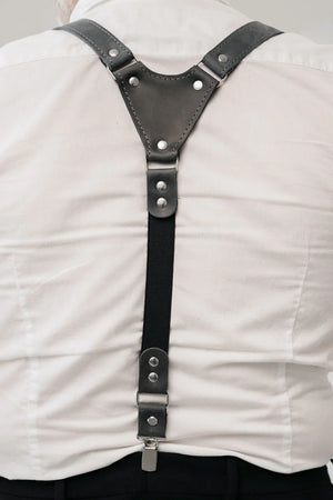 Waxed Matte Leather Suspenders for Men with Buckles
