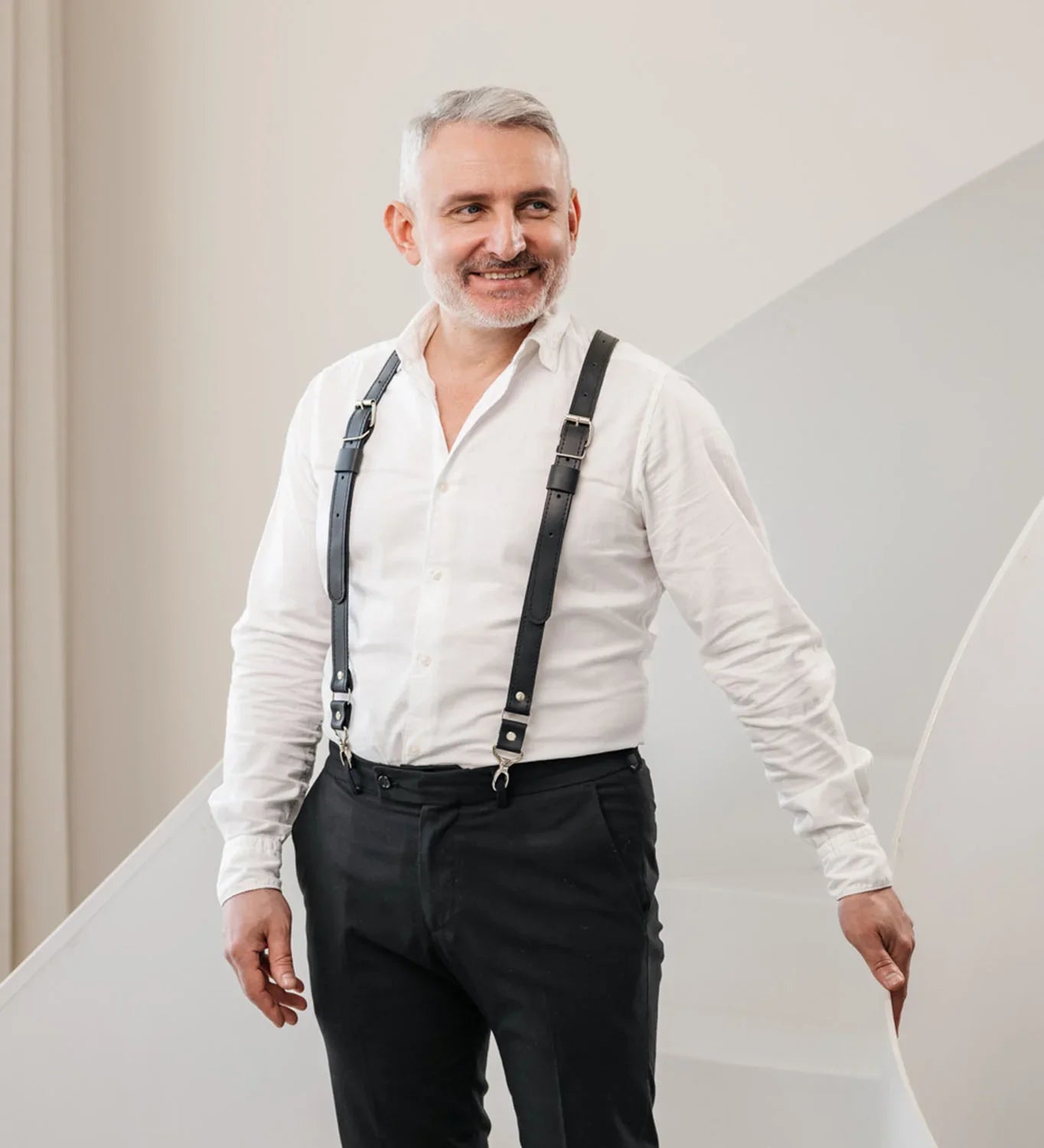Waxed Matte Leather Suspenders for Men with Buckles