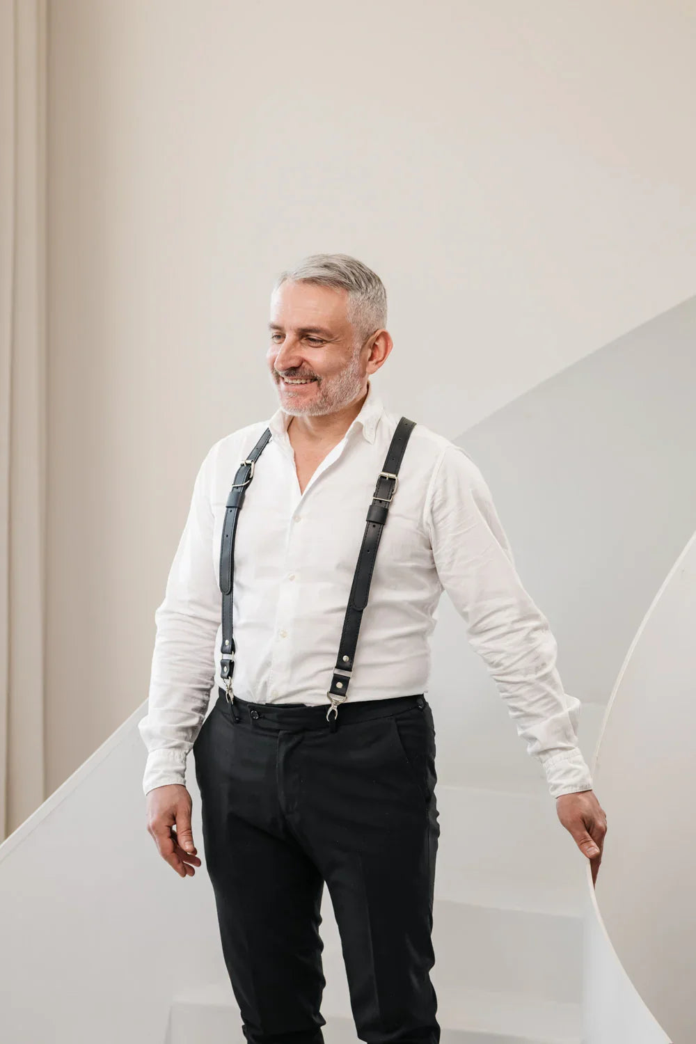 Waxed Matte Leather Suspenders for Men with Buckles
