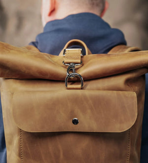 Matte Leather Roll Top Backpack