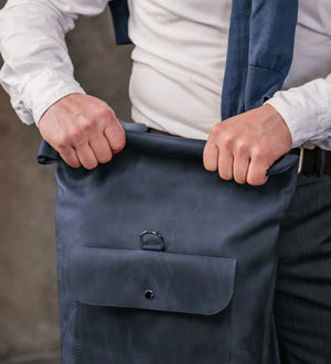 Matte Leather Roll Top Backpack