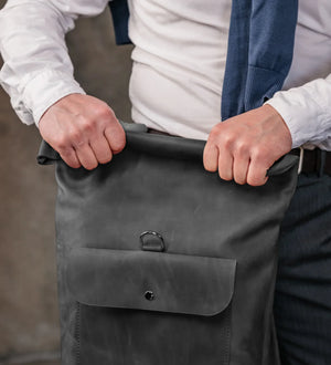 Matte Leather Roll Top Backpack
