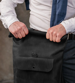 Matte Leather Roll Top Backpack