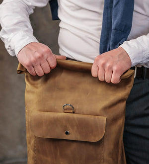Matte Leather Roll Top Backpack