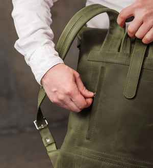 Matte Leather Roll Top Backpack