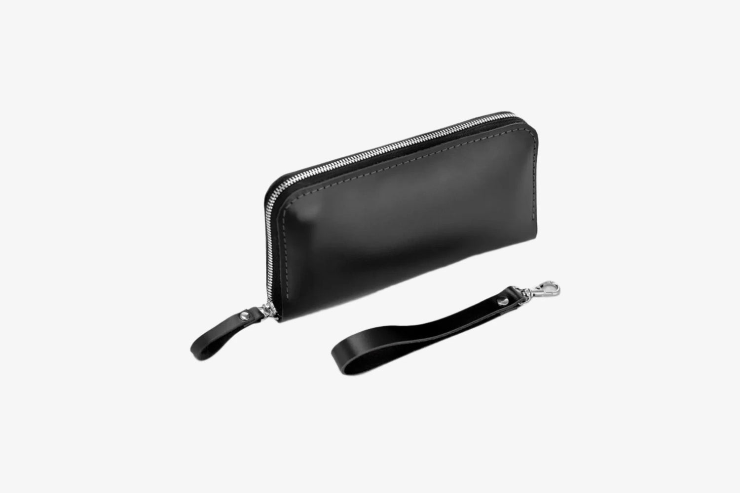 Zip Leather Clutch Wallet | Smooth Black - Wenderfarer