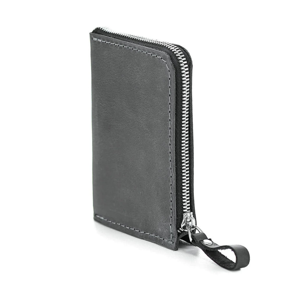 Compact Distressed Leather Wallet with Zipper