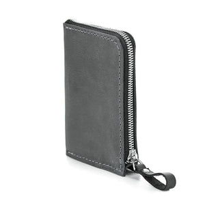 Compact Distressed Leather Wallet with Zipper