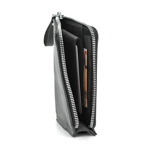 Compact Distressed Leather Wallet with Zipper