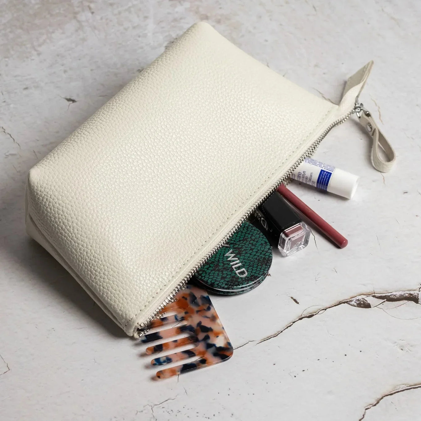Grainy Leather Cosmetic Bag – Zippered Travel Pouch for Women | Allure