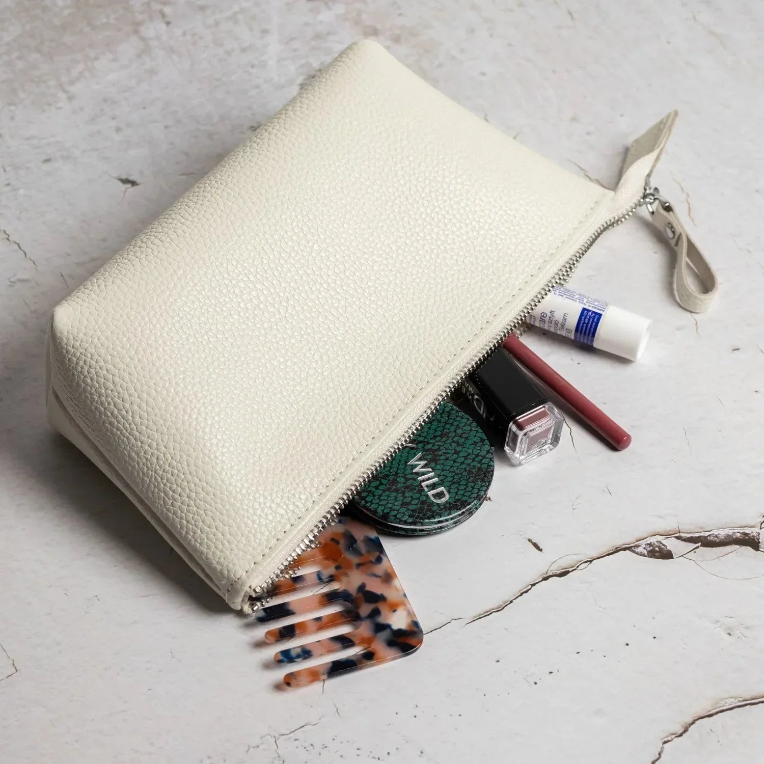 Grainy Leather Cosmetic Bag – Zippered Travel Pouch for Women | Allure