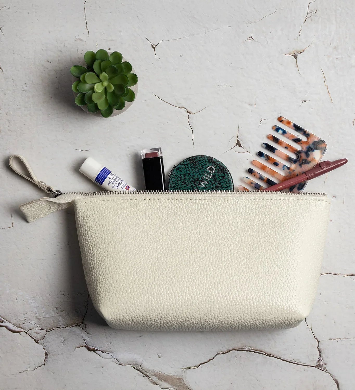 Grainy Leather Cosmetic Bag – Zippered Travel Pouch for Women | Allure