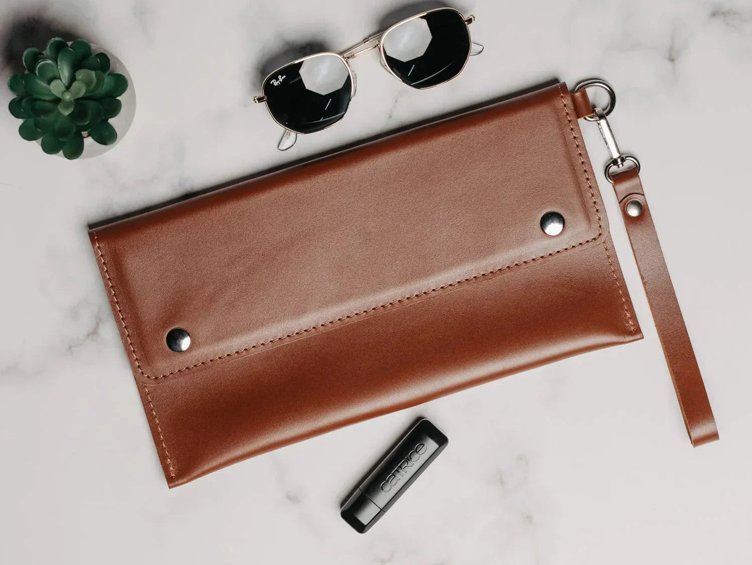 Double-Sided Leather Clutch with Handle