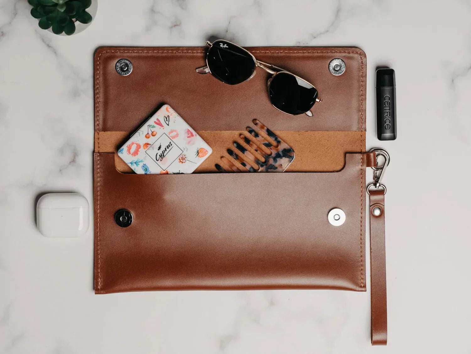 Double-Sided Leather Clutch with Handle