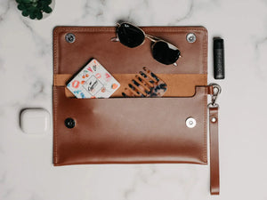 Double-Sided Leather Clutch with Handle