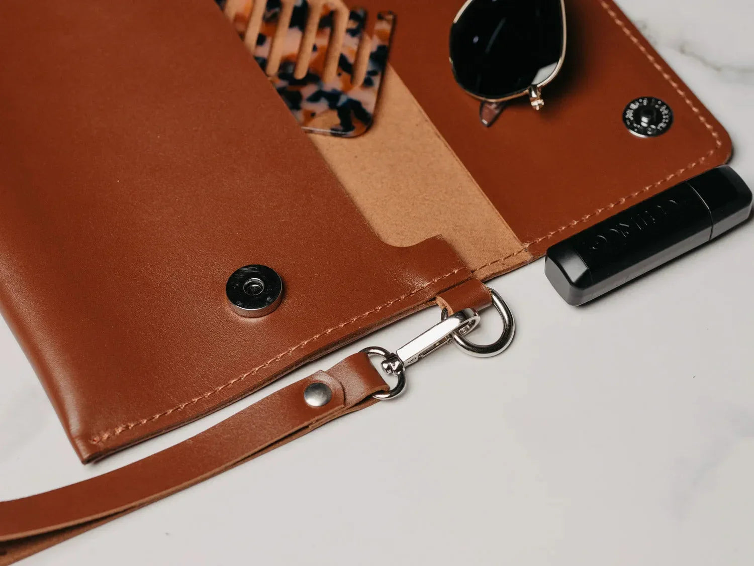 Double-Sided Leather Clutch with Handle