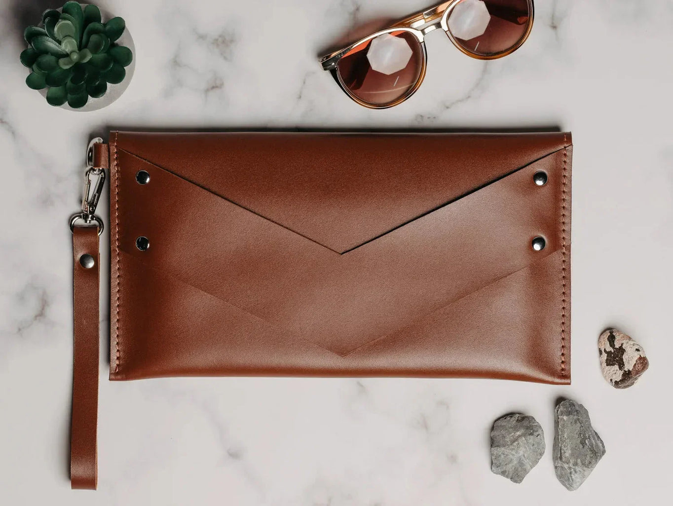 Double-Sided Leather Clutch with Handle