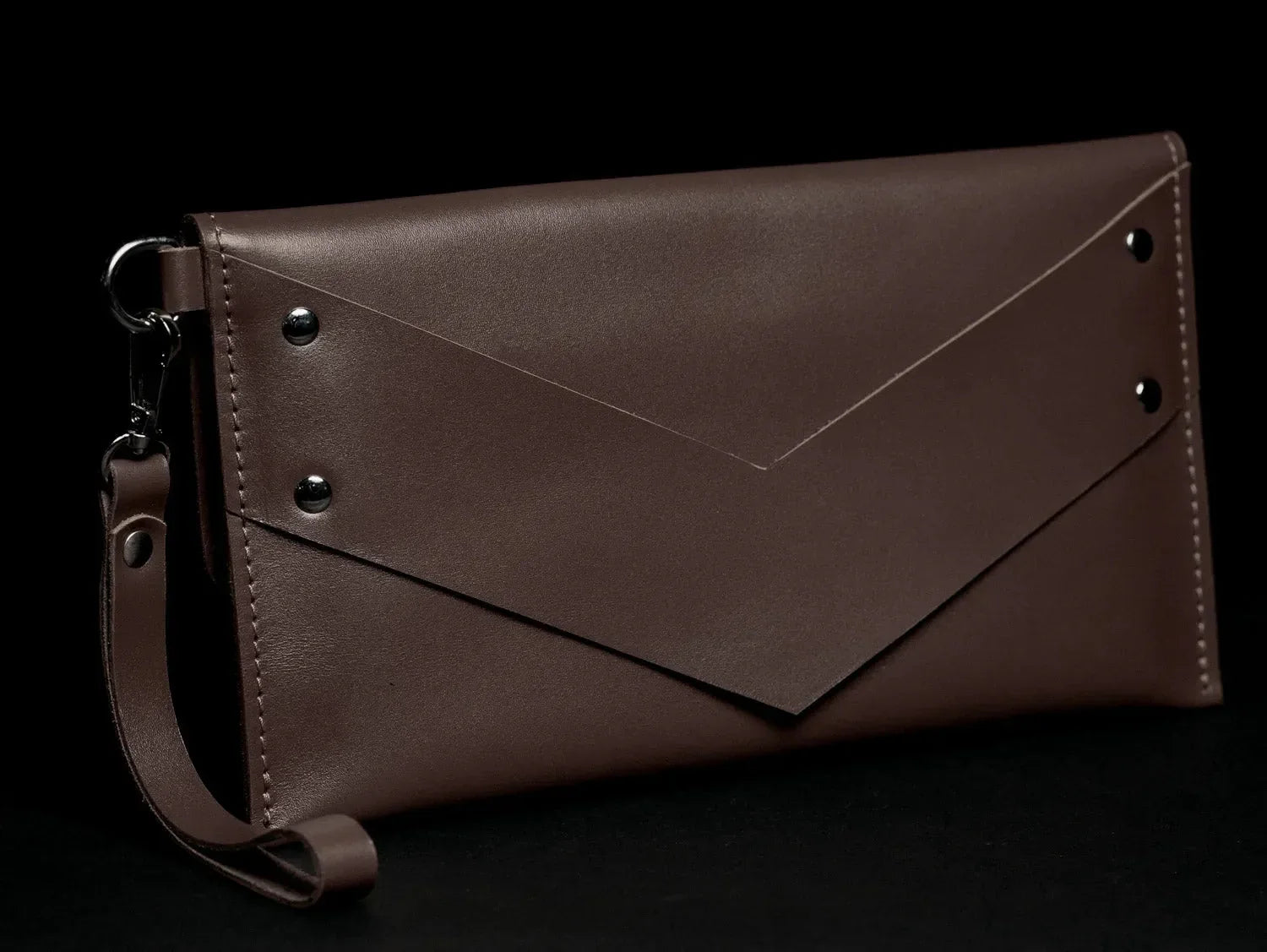 Double-Sided Leather Clutch with Handle