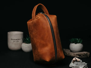Waxed Matte Leather Dopp Kit – Travel Organizer