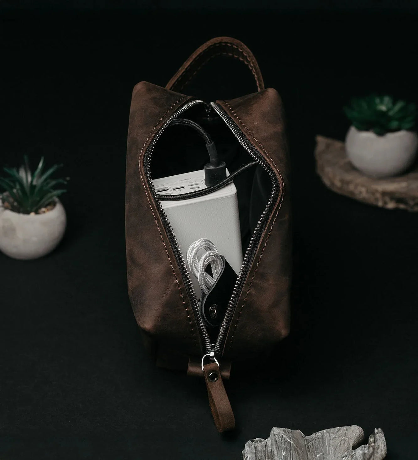 Waxed Matte Leather Dopp Kit – Travel Organizer