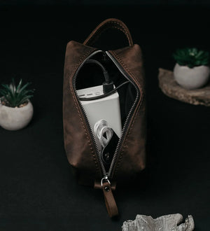 Waxed Matte Leather Dopp Kit – Travel Organizer