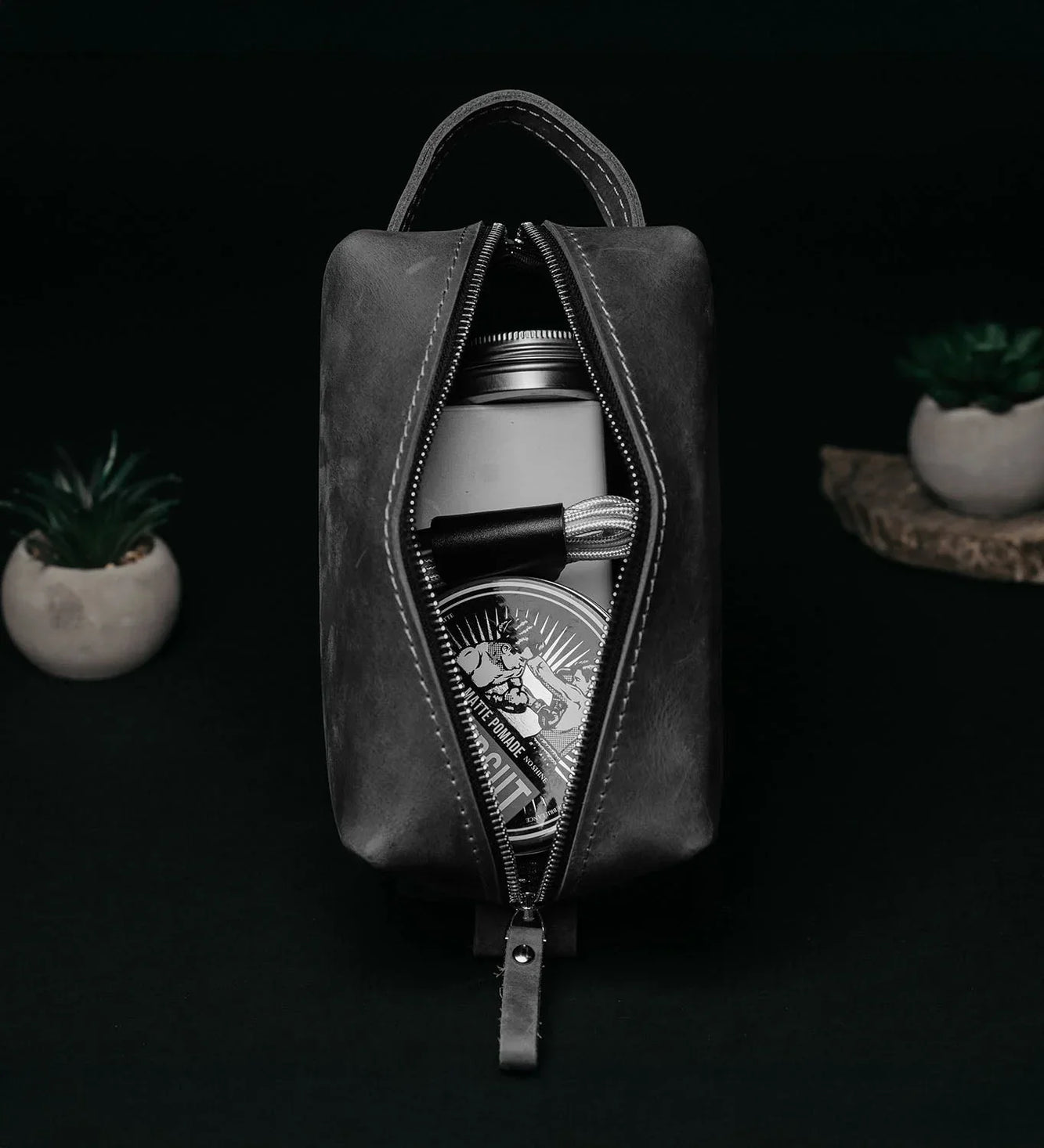 Waxed Matte Leather Dopp Kit – Travel Organizer