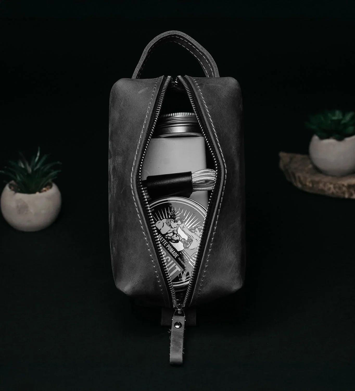 Waxed Matte Leather Dopp Kit – Travel Organizer