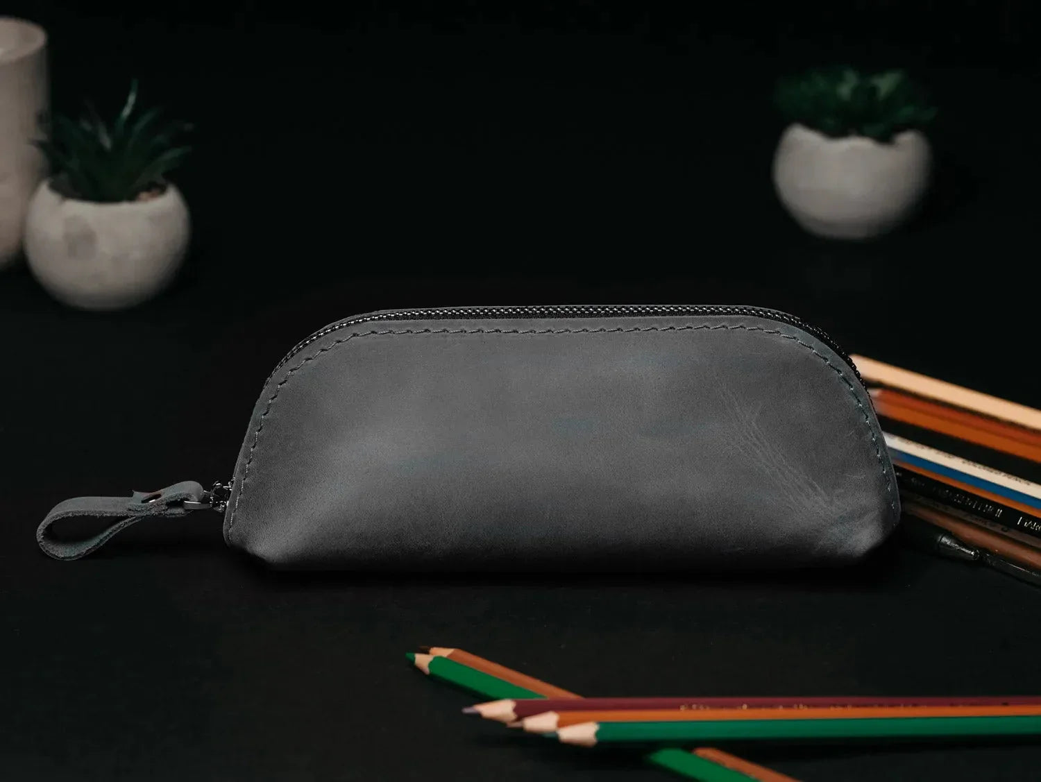 Zippered Pencil Pouch – Distressed Leather Organizer