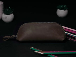 Zippered Pencil Pouch – Distressed Leather Organizer