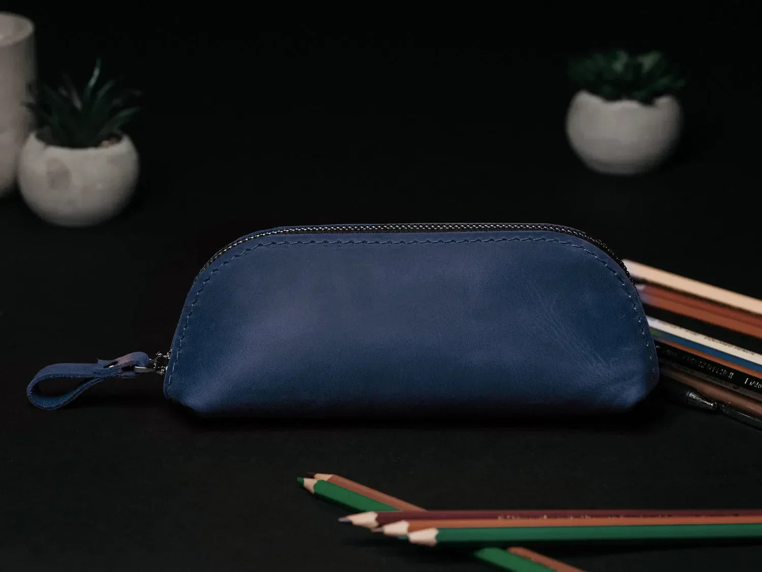 Zippered Pencil Pouch – Distressed Leather Organizer