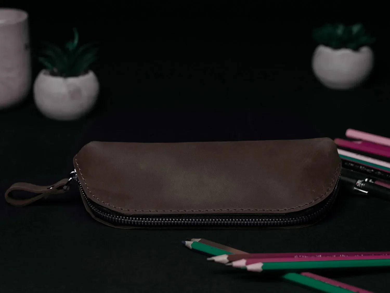 Zippered Pencil Pouch – Distressed Leather Organizer