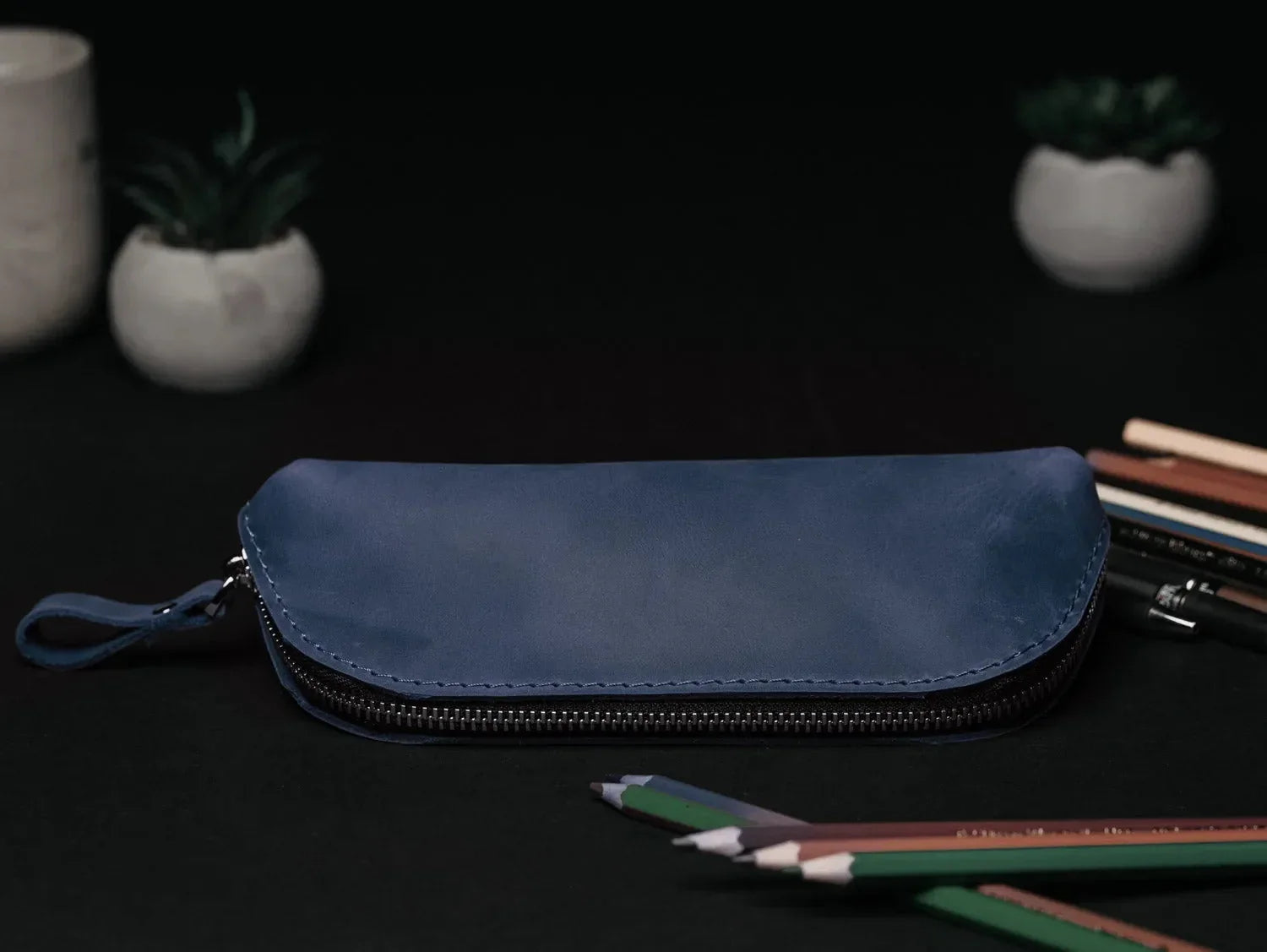 Zippered Pencil Pouch – Distressed Leather Organizer