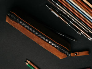 Zippered Leather Pencil Case | Matte Cognac - Wenderfarer
