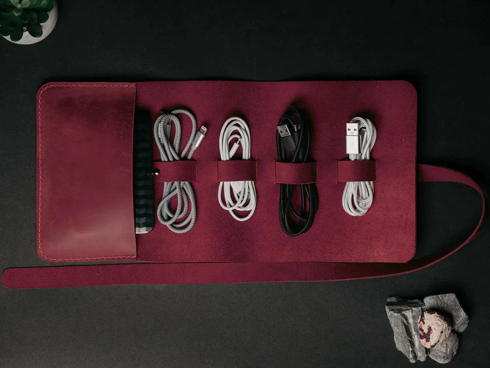 Waxed Leather Roll-Up Organizer – Cables & Tools Wrap