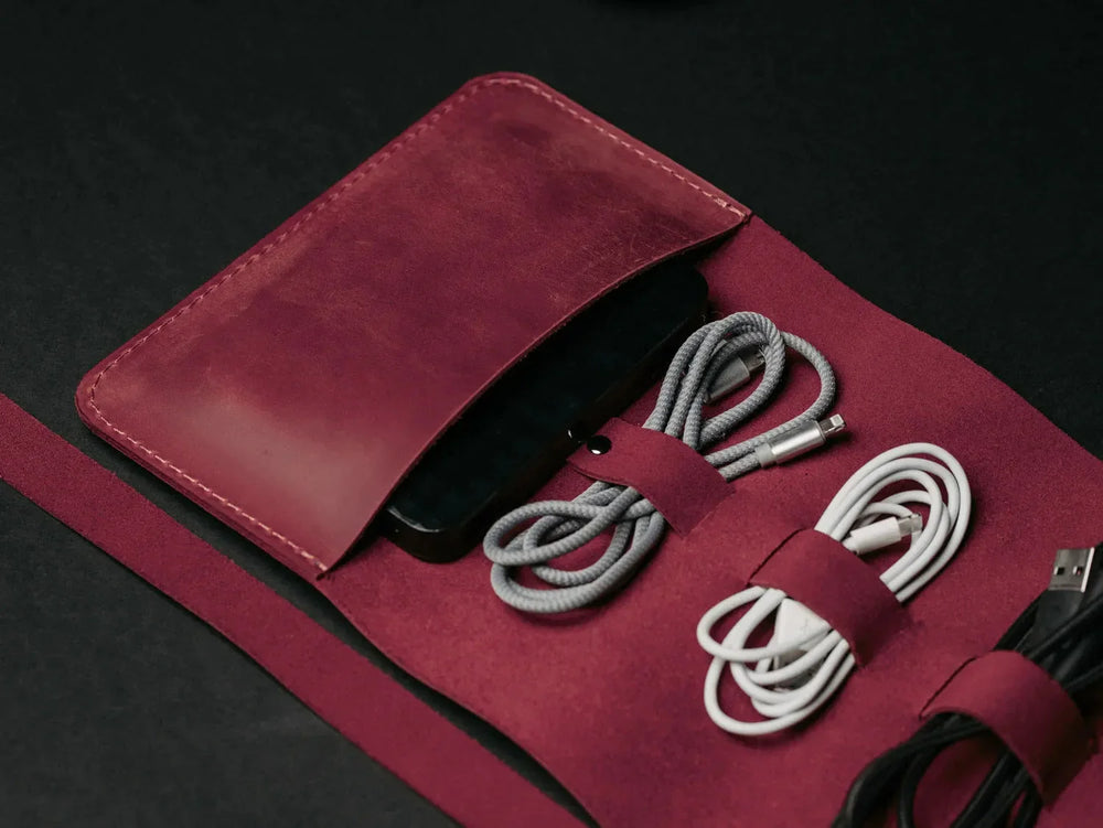 Waxed Leather Roll-Up Organizer – Cables & Tools Wrap