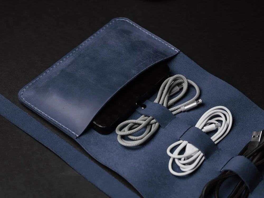 Waxed Leather Roll-Up Organizer – Cables & Tools Wrap