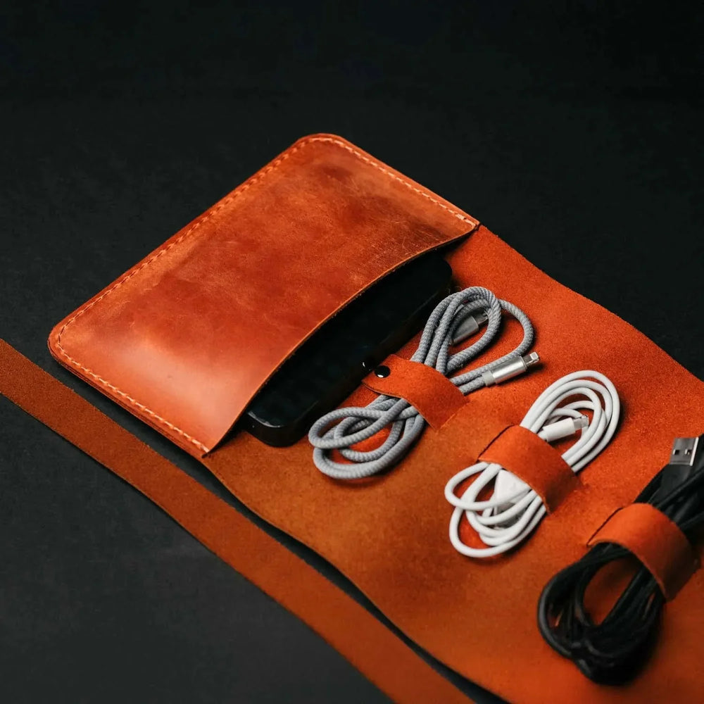 Waxed Leather Roll-Up Organizer – Cables & Tools Wrap