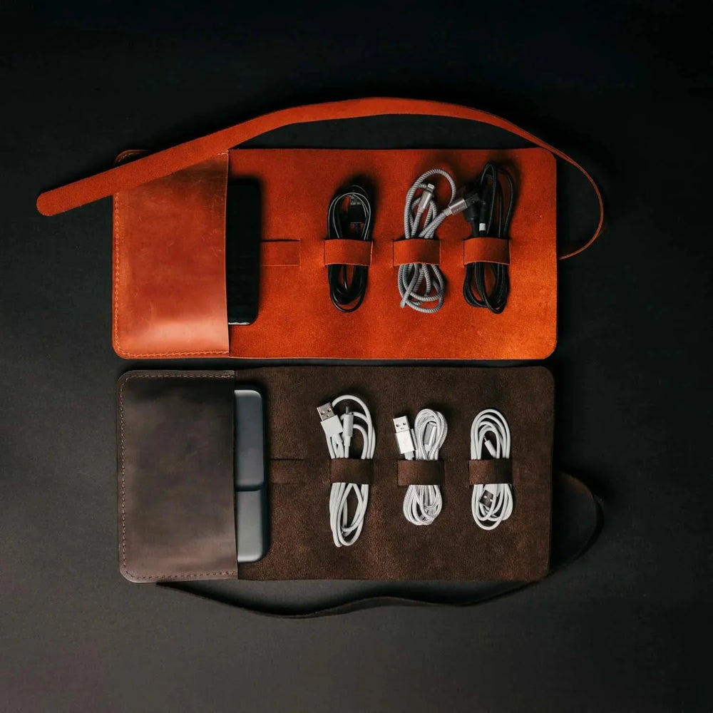 Waxed Leather Roll-Up Organizer – Cables & Tools Wrap