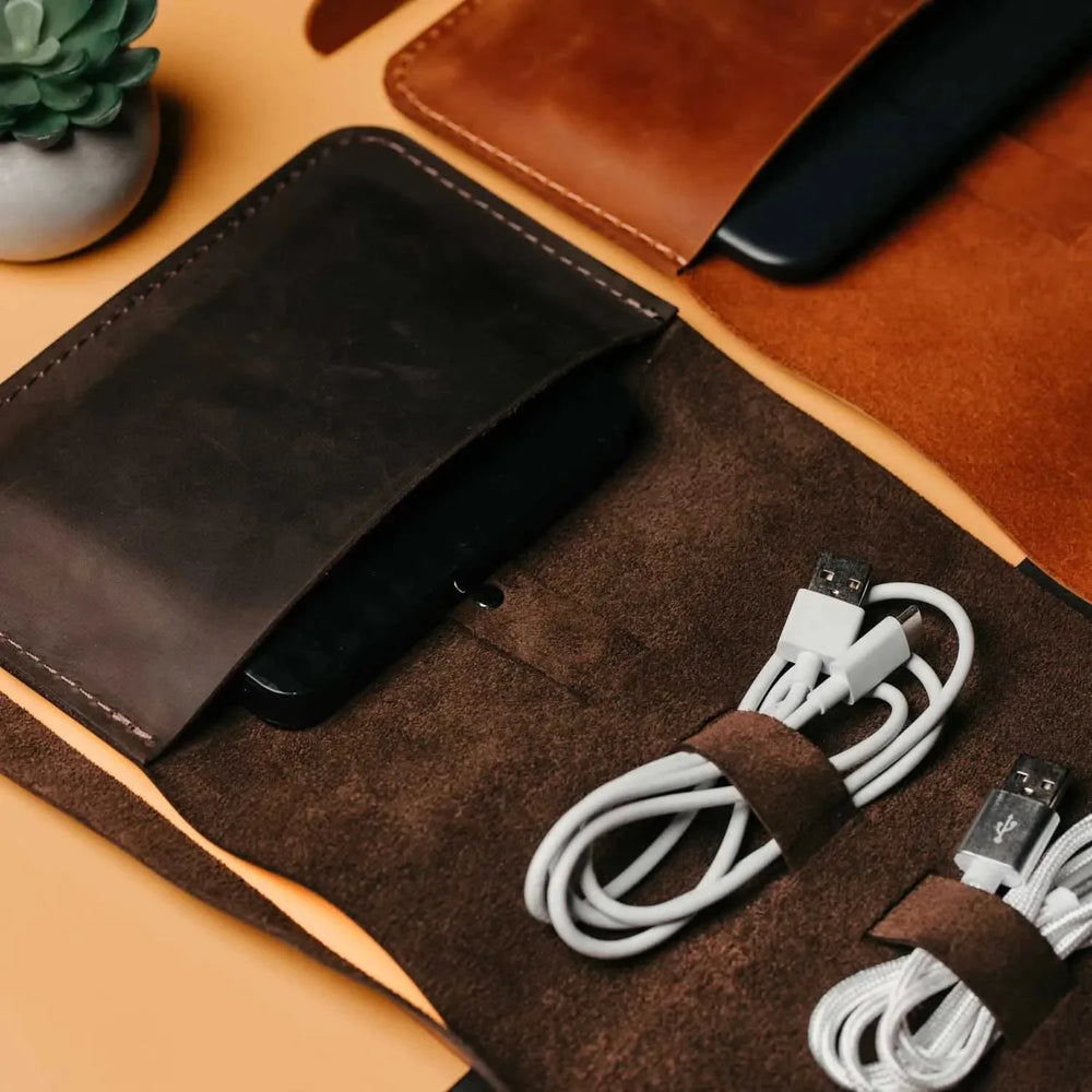 Waxed Leather Roll-Up Organizer – Cables & Tools Wrap
