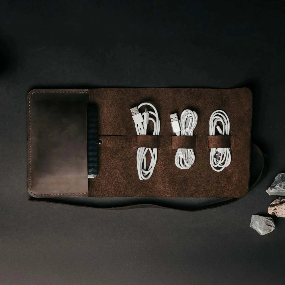 Waxed Leather Roll-Up Organizer – Cables & Tools Wrap