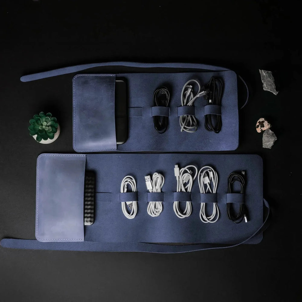 Waxed Leather Roll-Up Organizer – Cables & Tools Wrap