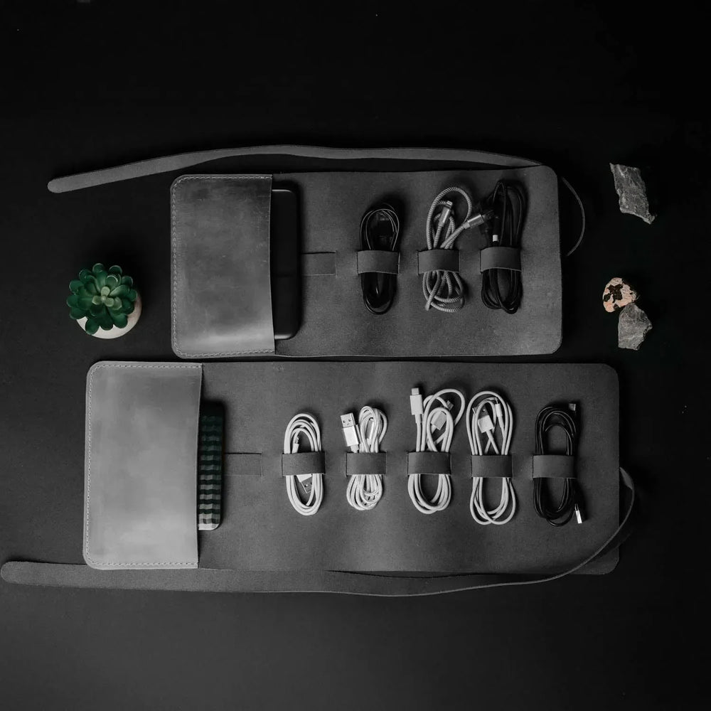 Waxed Leather Roll-Up Organizer – Cables & Tools Wrap