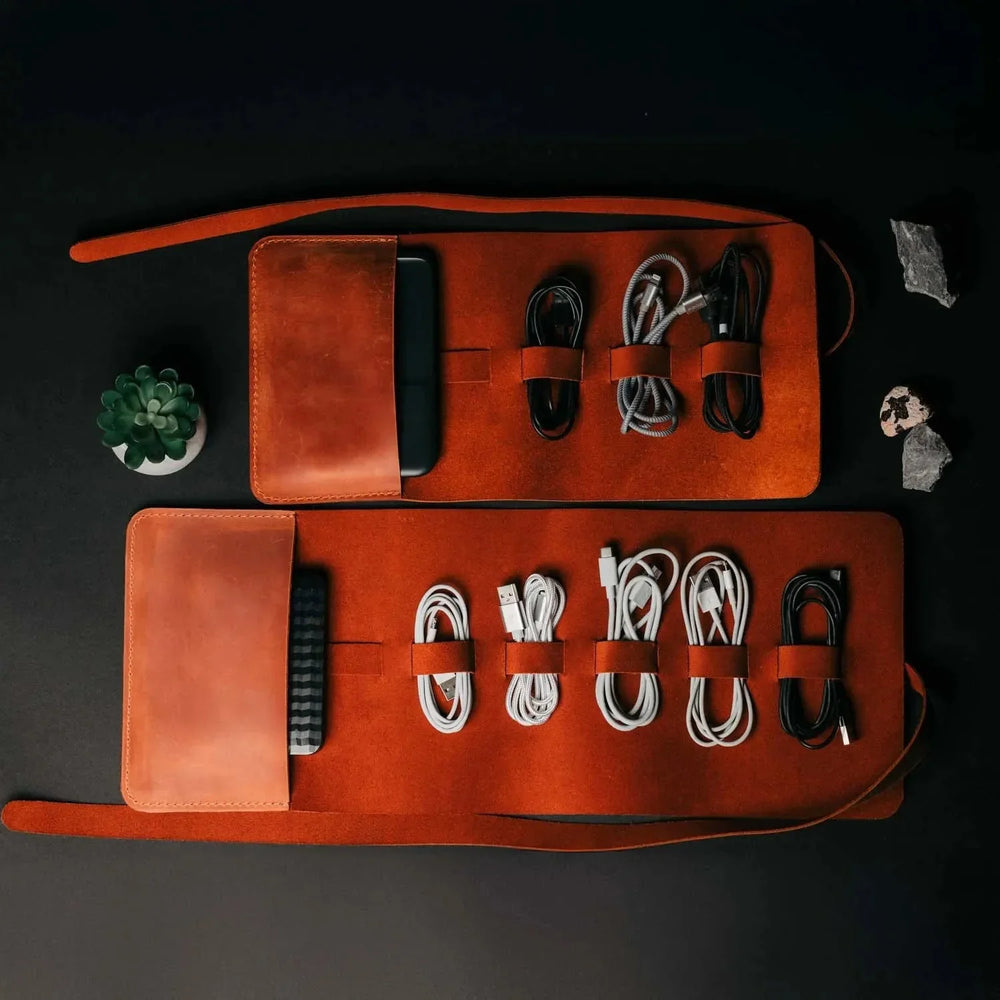 Waxed Leather Roll-Up Organizer – Cables & Tools Wrap