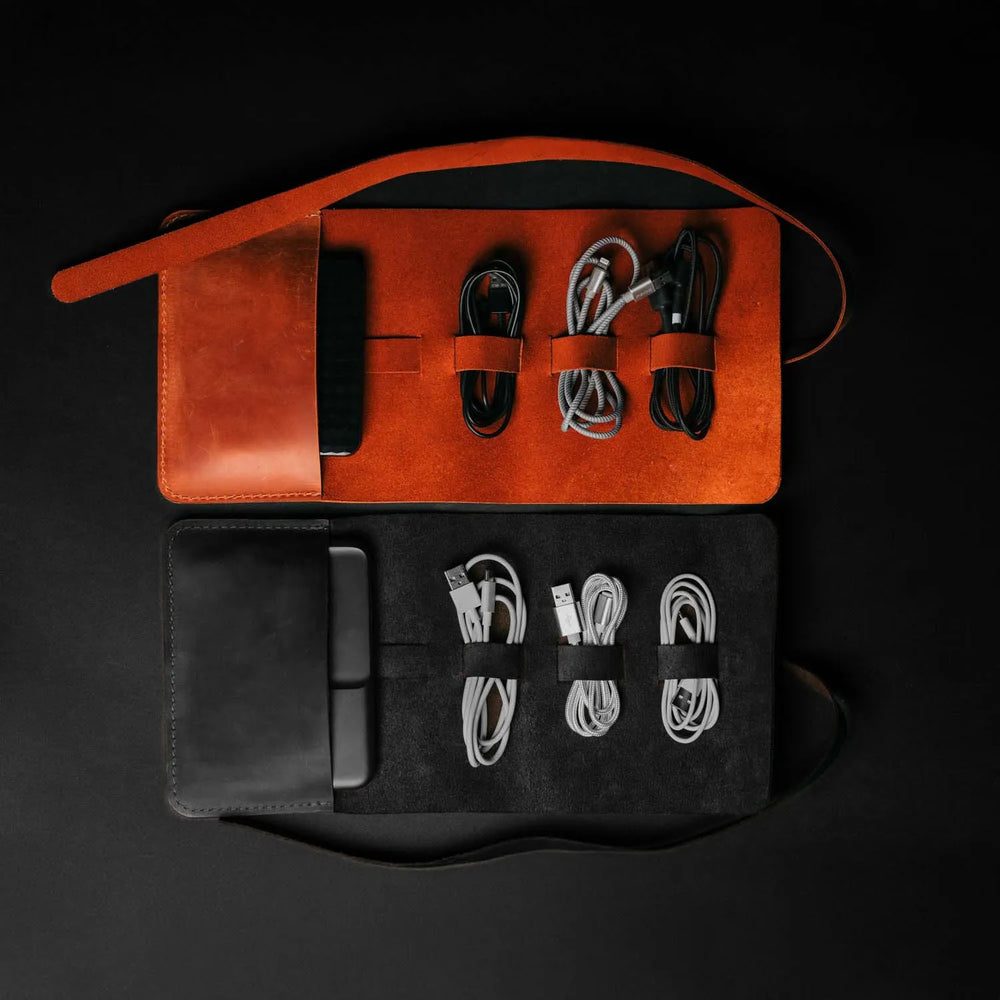 Waxed Leather Roll-Up Organizer – Cables & Tools Wrap