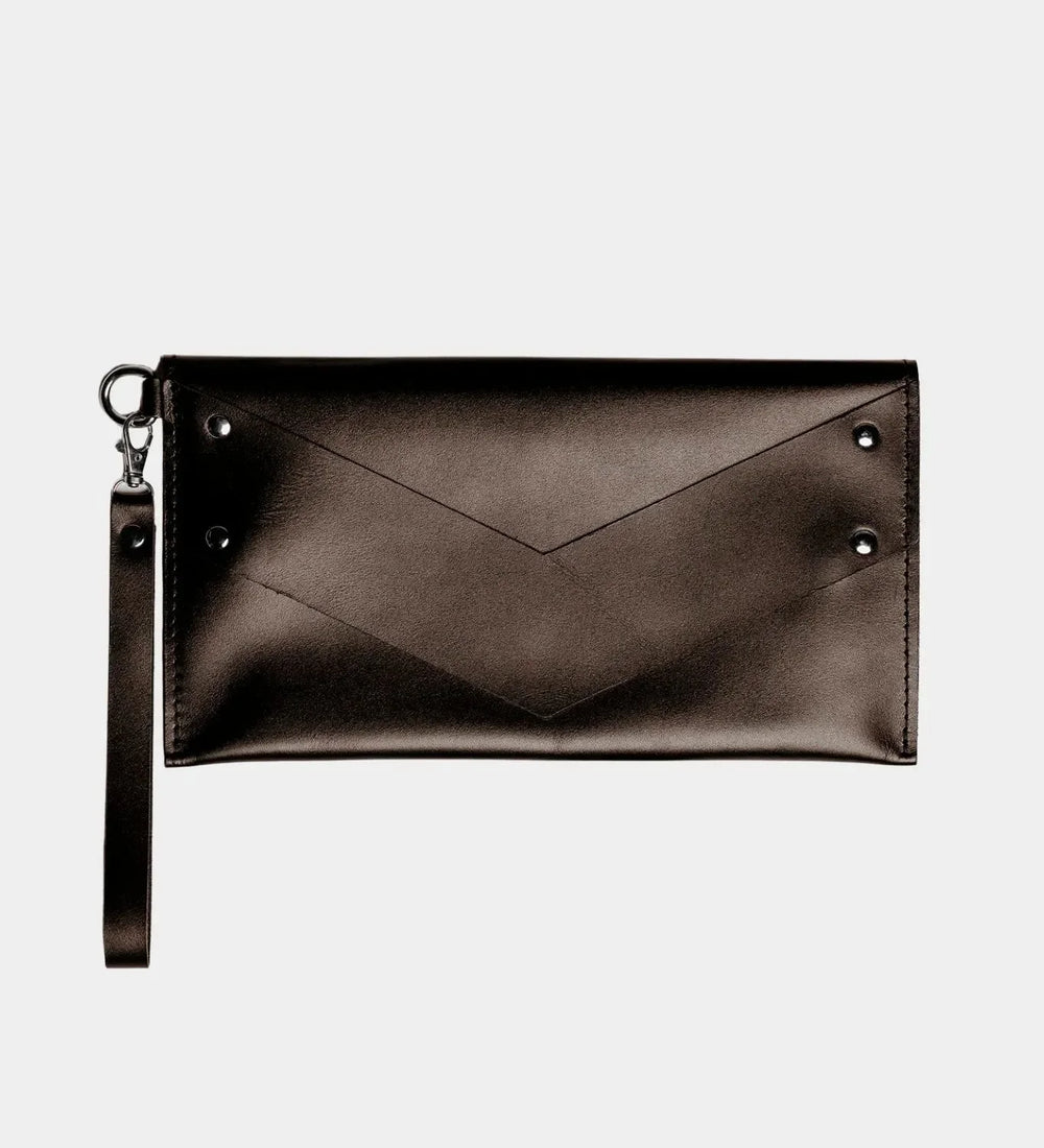 Double-Sided Leather Clutch with Handle
