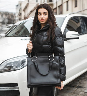 Smooth Leather Tote Bag with Handle | Confident