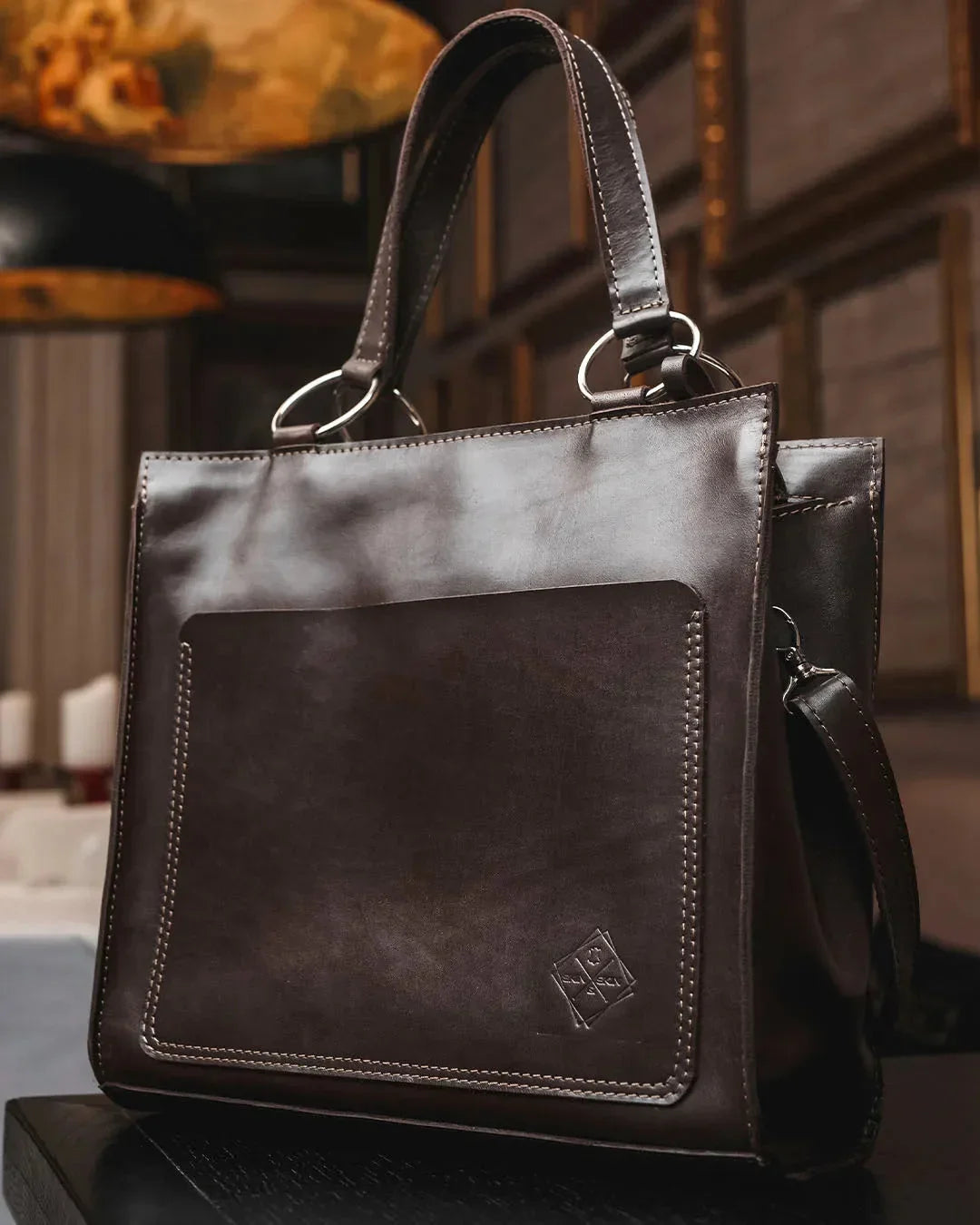 Smooth Leather Tote Bag with Handle | Confident